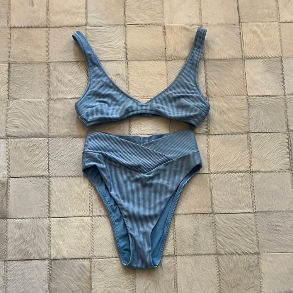 Aerie Light Blue Ribbed Swimwear